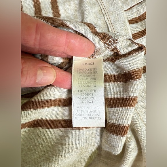 MAX STUDIO Beige and tan Striped Short Sleeve Top size L - Picture 4 of 15